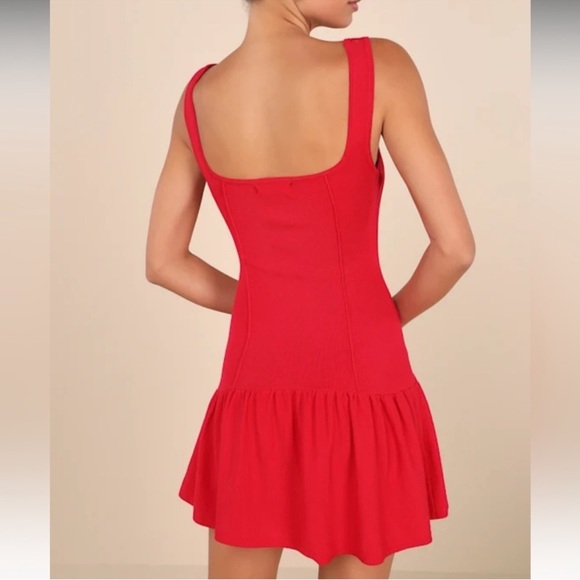 Red Knit Drop Waist Mini Dress - Picture 3 of 6